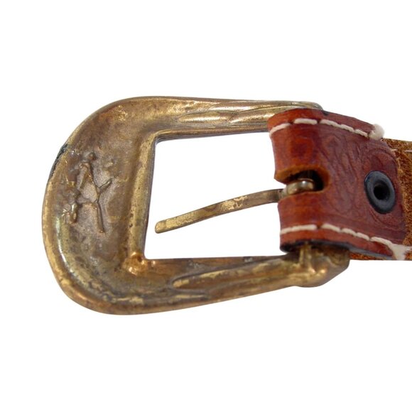 HANDMADE Brass Eagle Buckle Embossed Leather Belt Women's M - Made in GREECE - Picture 4 of 6